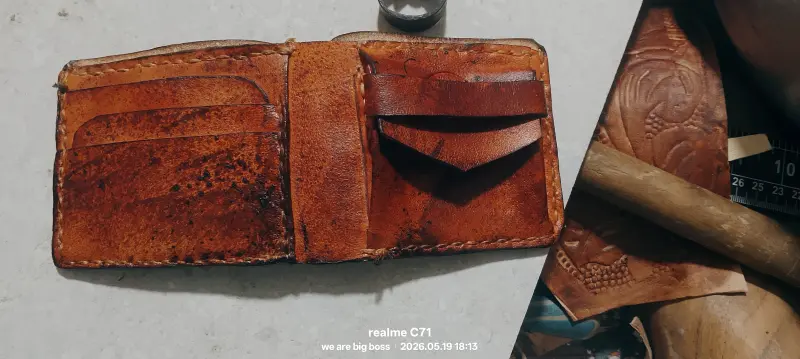 Vegetable taned leather hand made wallet gift for boyfriend